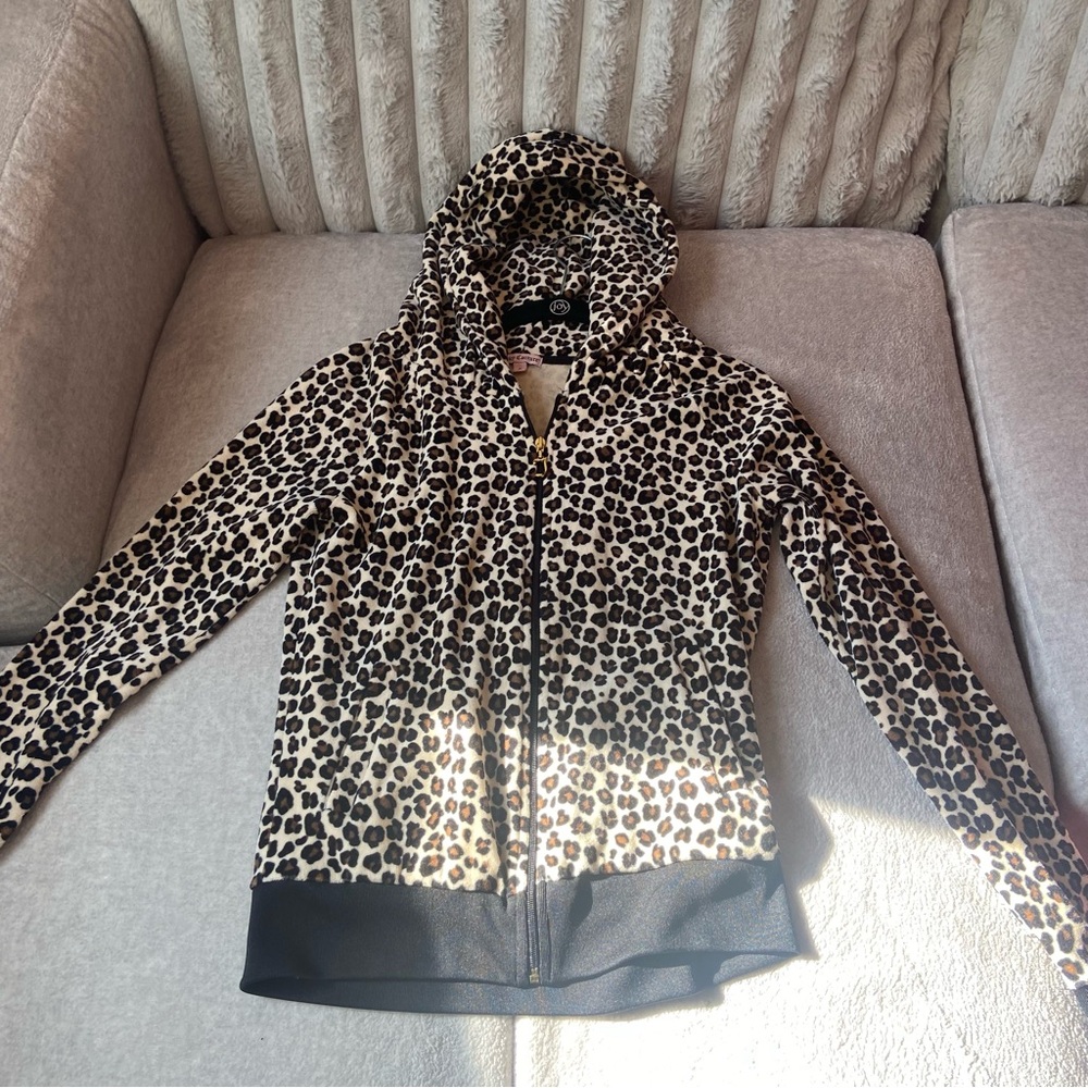Juicy Couture Leopard Print Velour Zip Up Hoodie